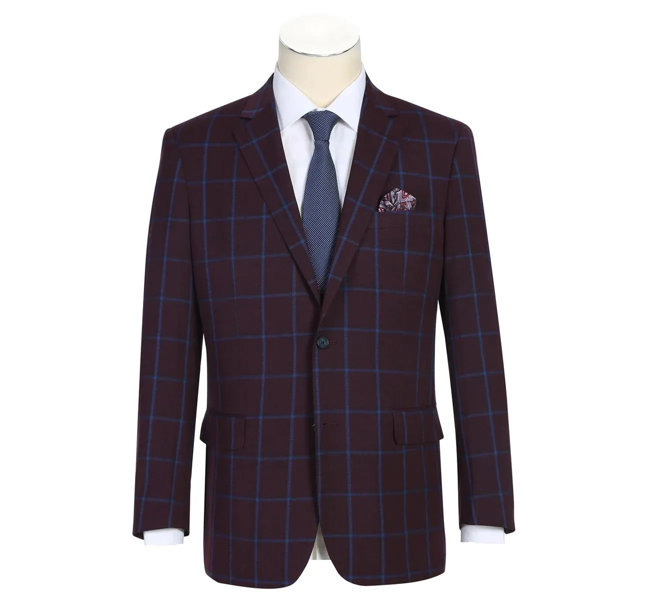 Alessandro Vitello by Renoir Burgundy Blue Check Slim Fit Two Button Sport Coat 294-6