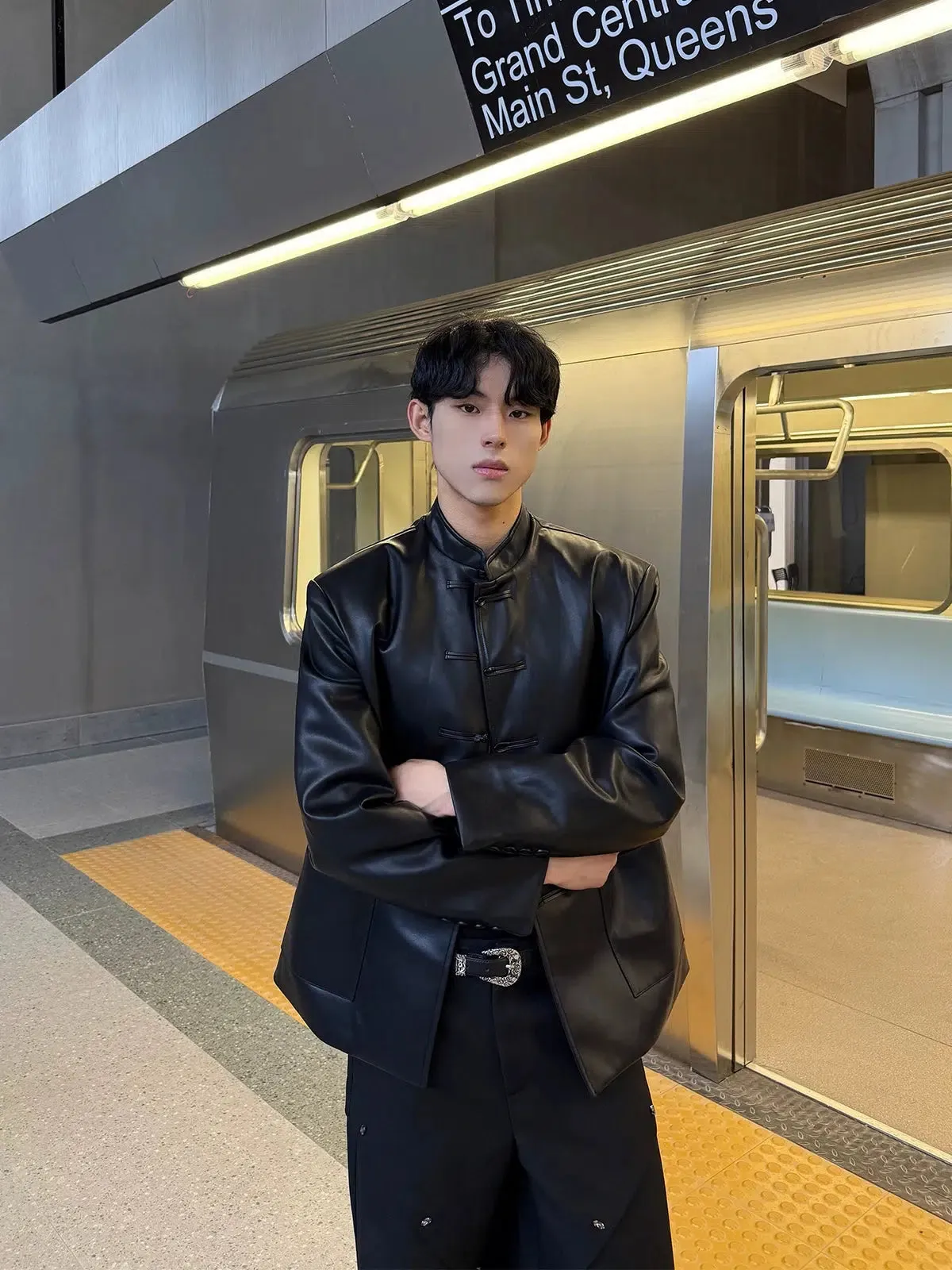 Button Closure Leather Jacket
