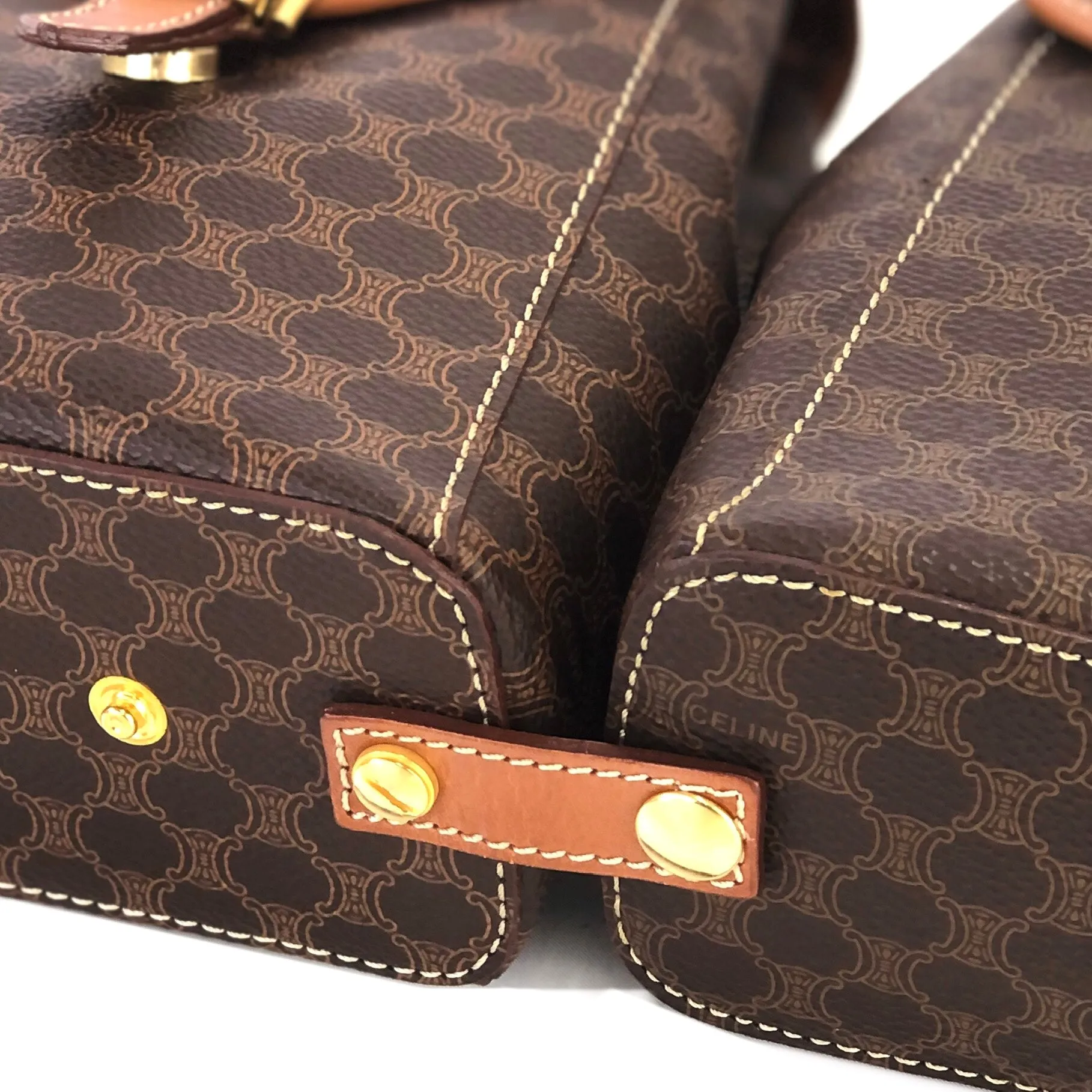 CELINE Macadam 2Way Double Mini Backpack Slingbag Brown Vintage Old CELINE gptz5h