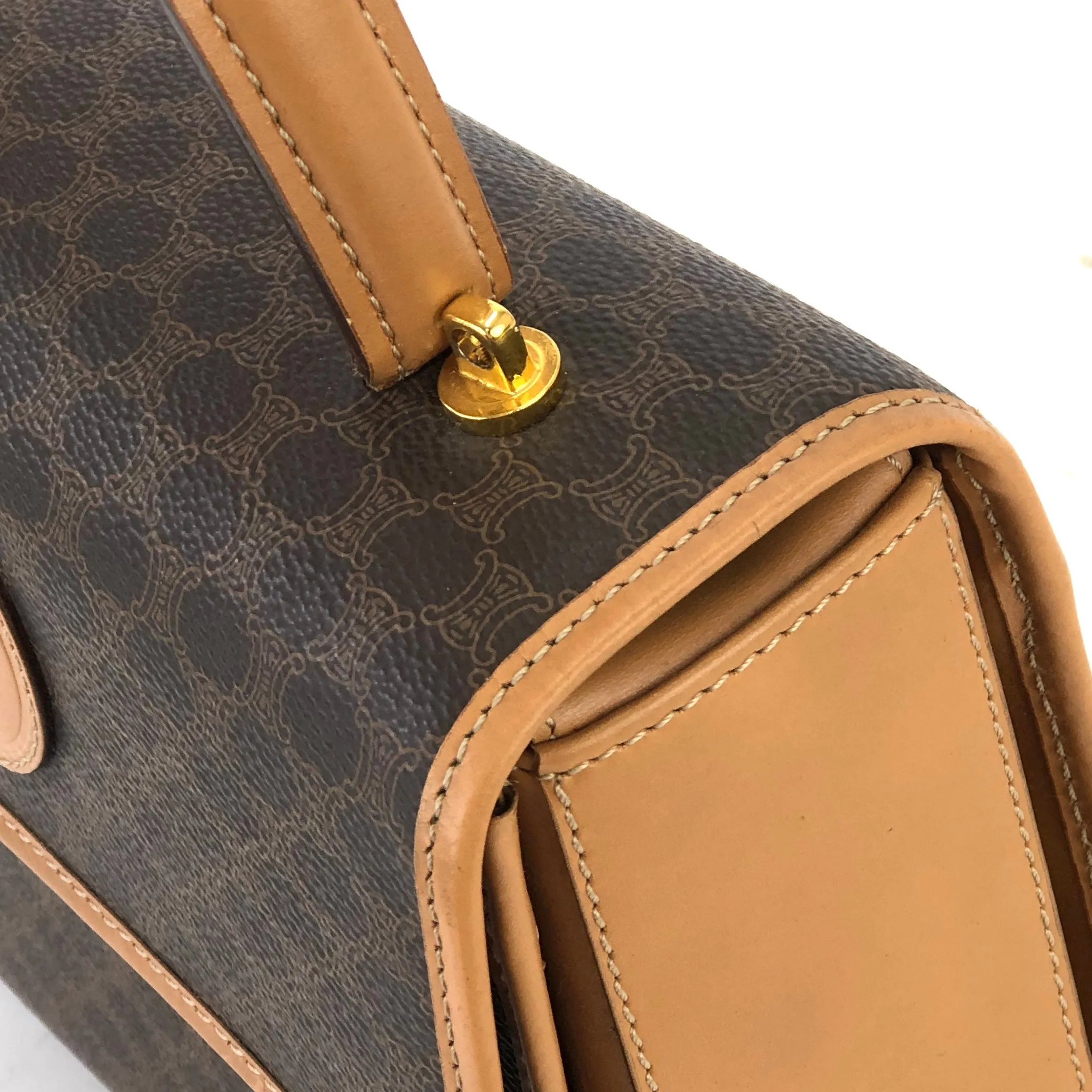 CELINE Macadam Circle logo Handbag Shoulder bag Brown Vintage Old CELINE nppexi