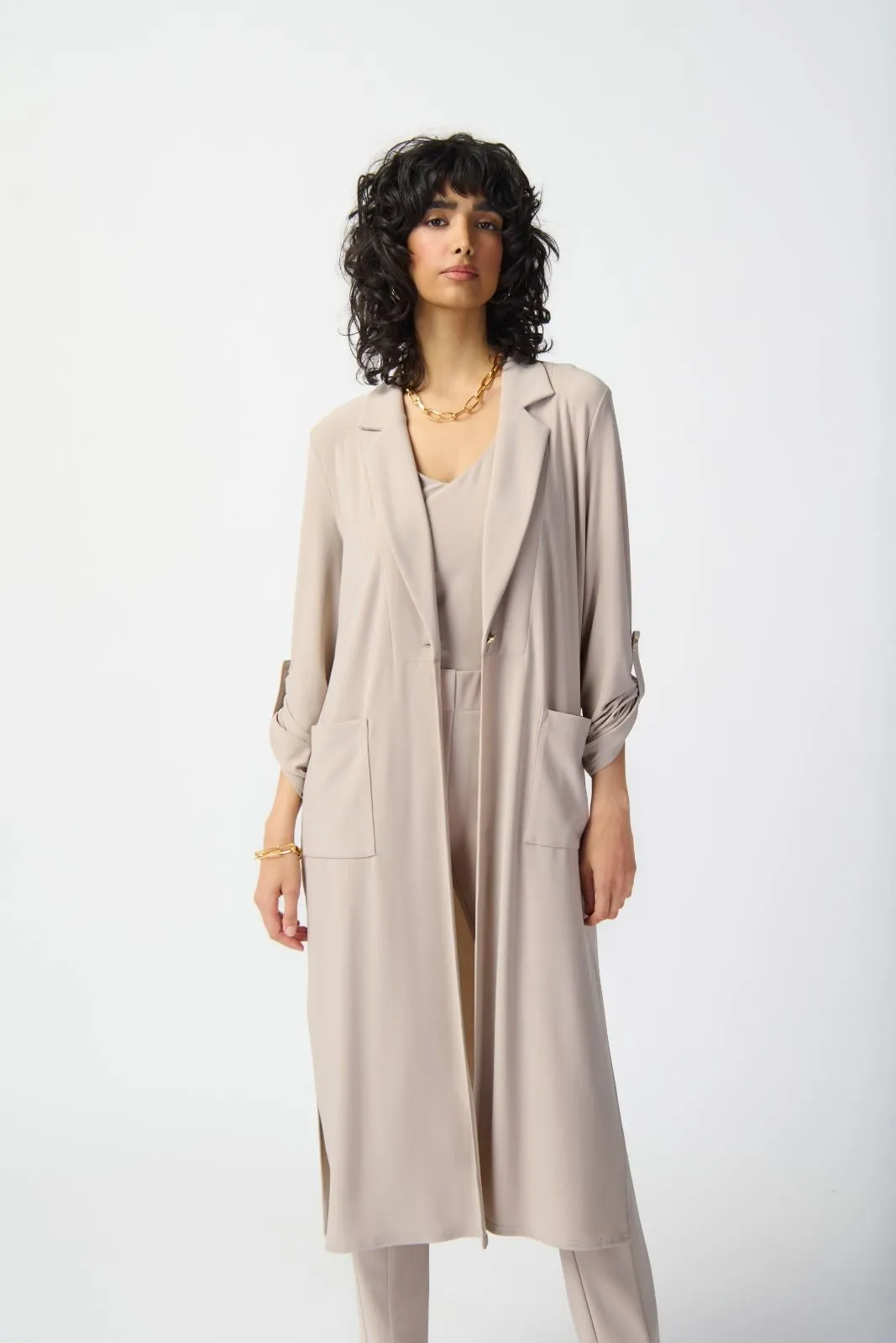 Joseph Ribkoff 3/4 Rolled Tab Sleeves Duster Coat 241100