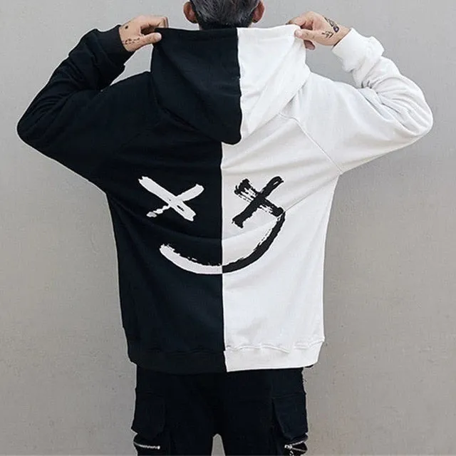 Men Hoodies Happy Smiling Face Print Kpop Hoodie Pullover