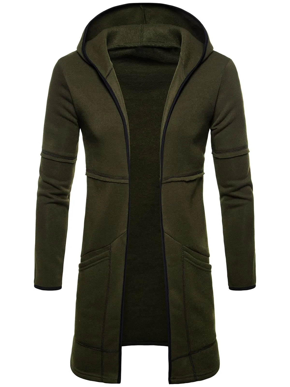 Men's Solid Color Open Front Long Sleeves Longline Hoodie