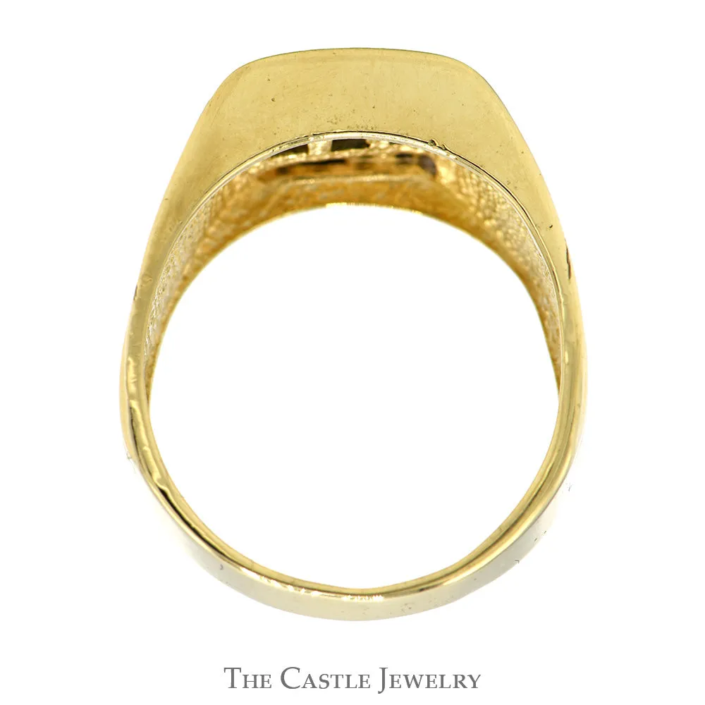 Men's Square Sapphire Ring with Diamond Accents in 14k Yellow Gold Ridged Setting