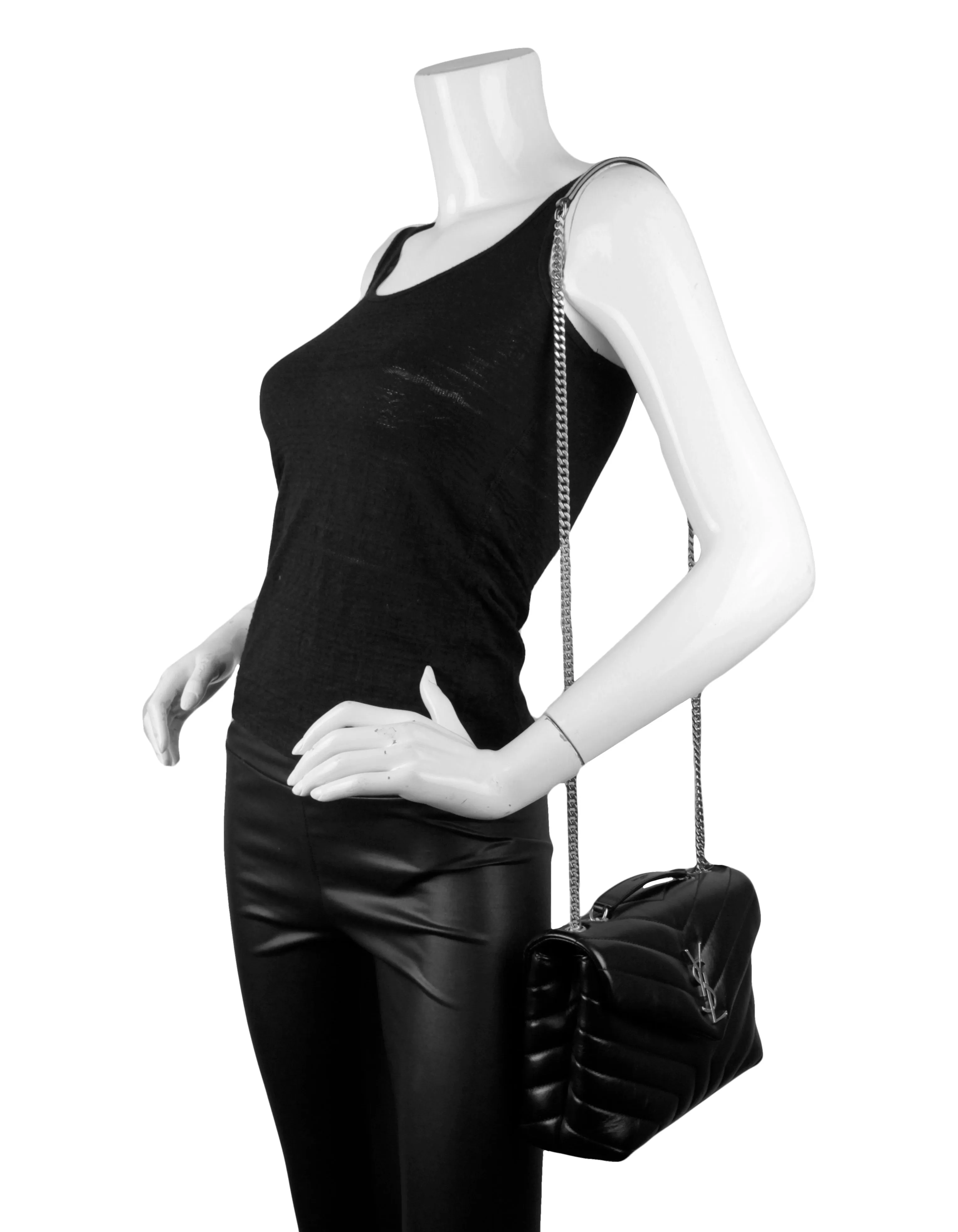 Saint Laurent Black Calfskin Y Small Loulou Chain Shoulder Bag