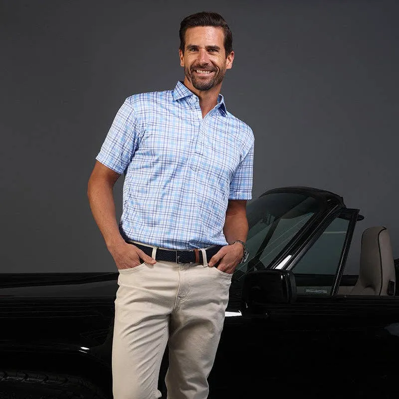 Sea Island Blue and Purple Plaid Semi-Spread Collar Polo