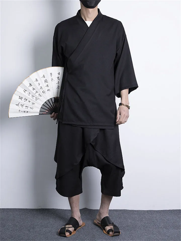 Solid Black White Male Traditional Chinese Style Casual Outfits