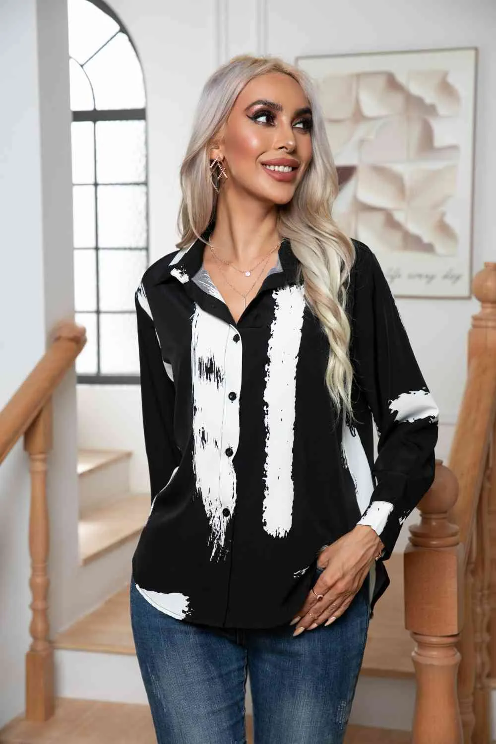 Tie-Dye Collared Neck Buttoned Blouse (2 Colors)